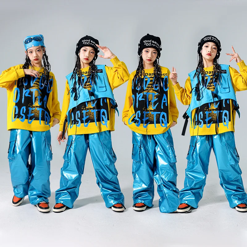 Trajes infantis de performance de dança de rua hip-hop, coletes de hip-hop para meninos, tambores, fantasias da moda, fantasias de dança de jazz para meninas