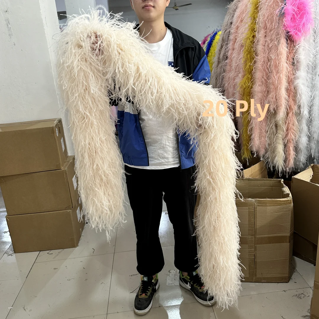 35Ply Luxury Ostrich feathers boa Scarf Natural Ostrich Decoration pluma Trims 2 Meters for Wedding Dress tops Diy Accessory