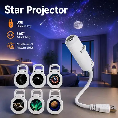 Car USB Starry Sky Night Light HD Smart Dynamic Holographic Light Projector Galaxy Projector Films Car Atmosphere Lights