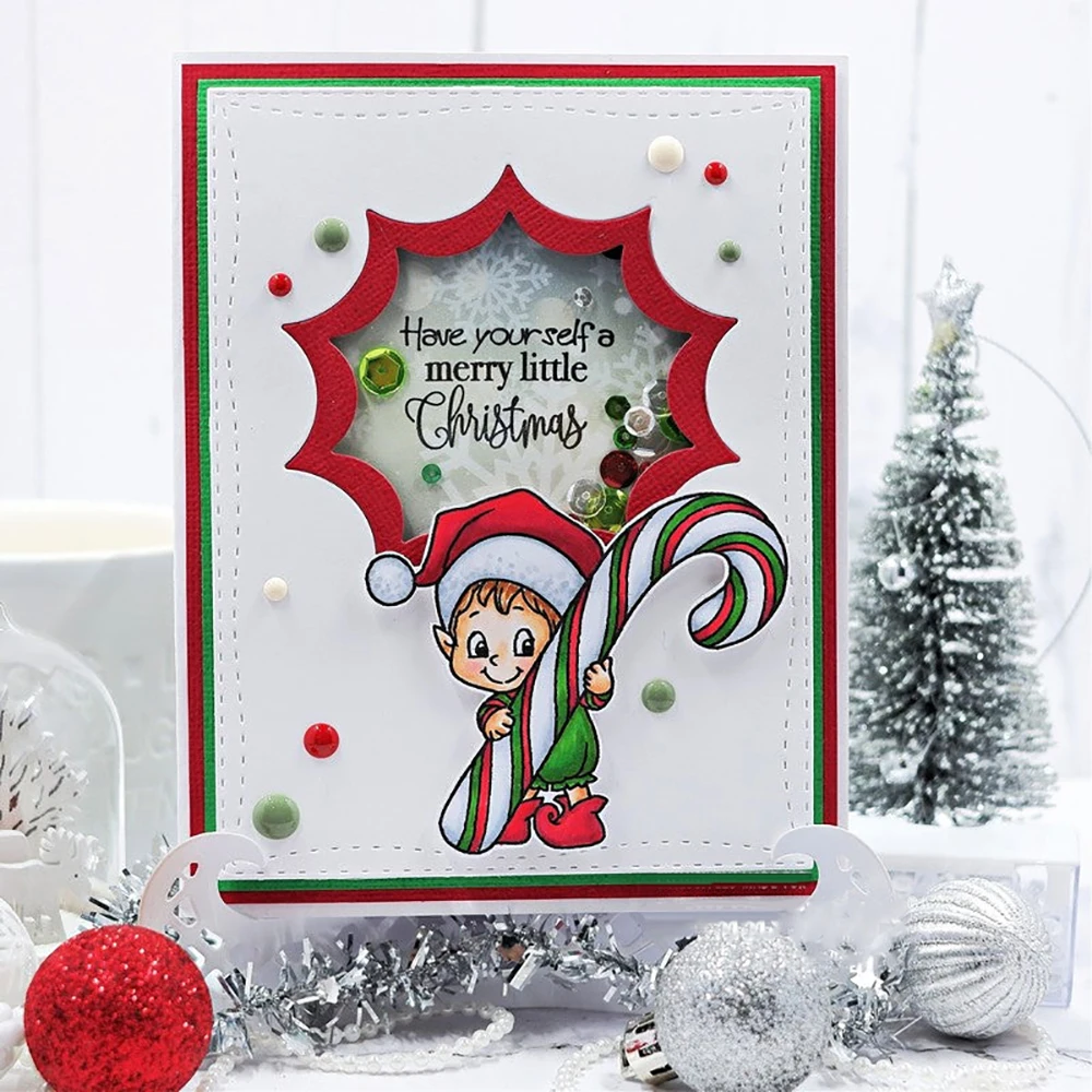 Elf Bear with Candy Cane Mould Knife Clear Stamps CLAW-MAS Pun Words for DIY Scrapbooking Decor Greeting Card Making Template