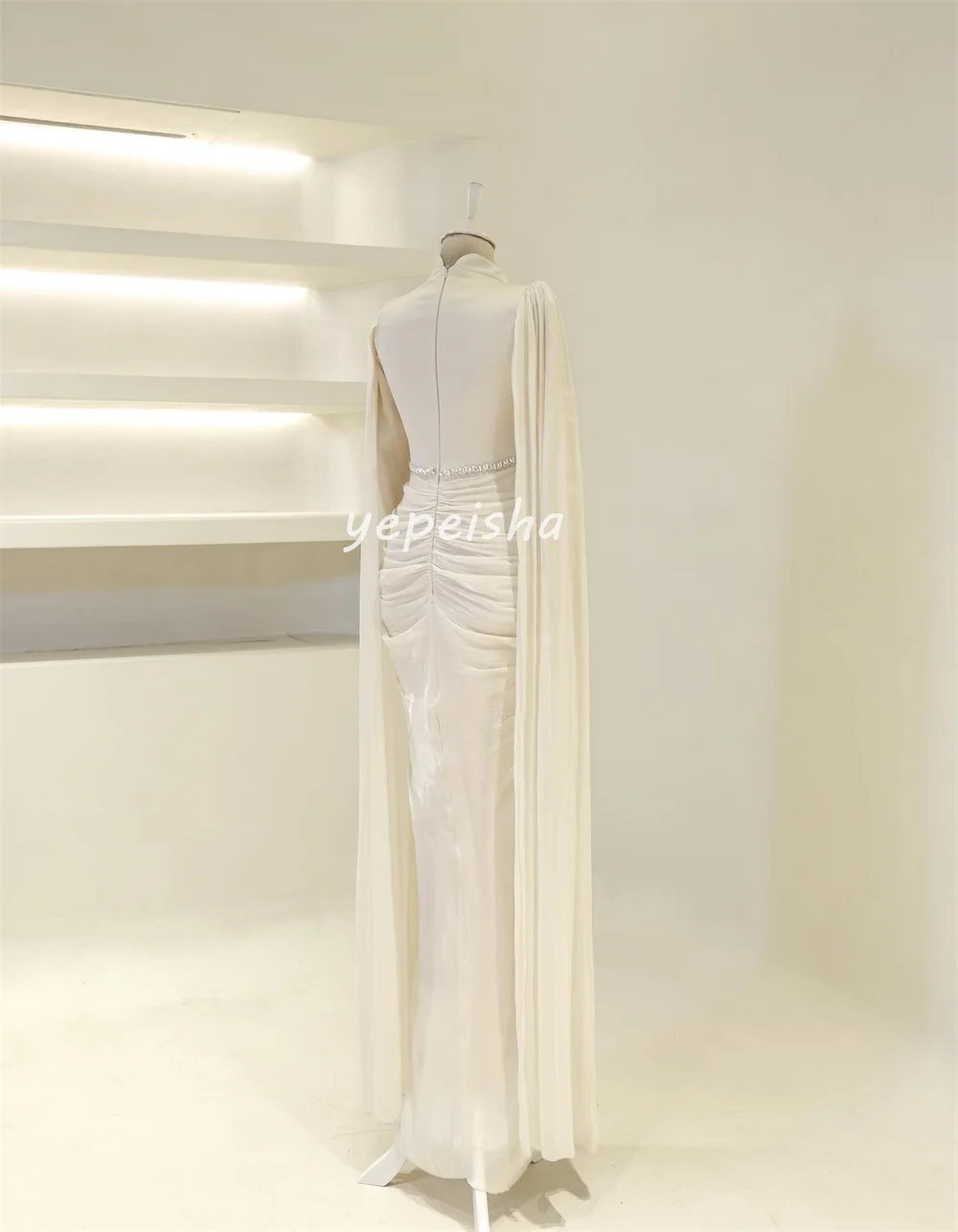 Customized Formal Fashion Chiffon Pleat Draped Rhinestone A-line High Collar Long Dresses Bespoke Occasion Dresses High Quality image 6