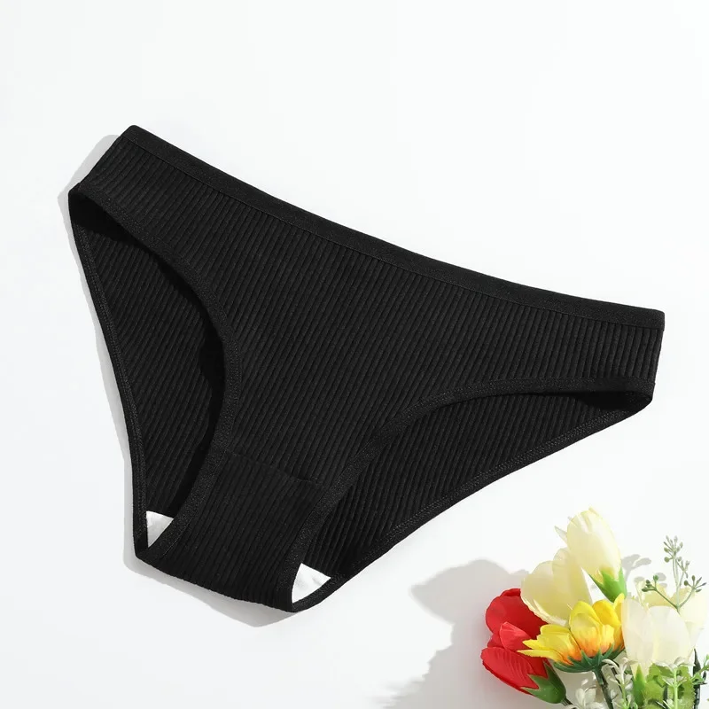 Seamless Solid Panties Ribbed Cotton Strips Briefs Ladies Low Waist Sports Underwear Girls Breathable Ropa Interior Femenina 1pc image 6