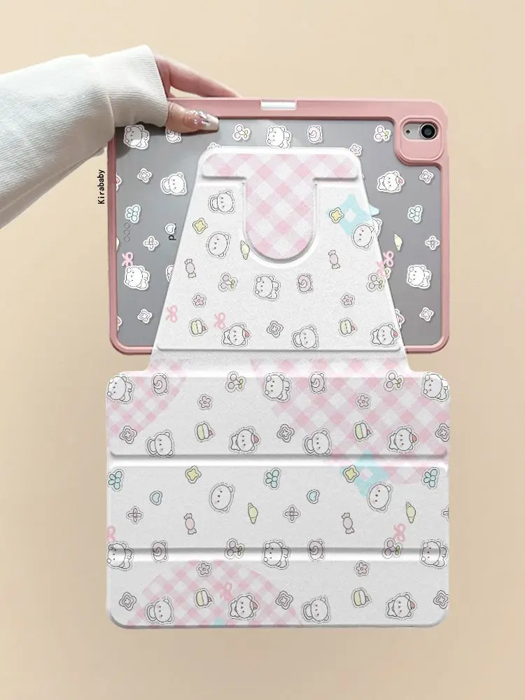 Plaid Teddy Bear Case For iPad Pro 11 13in 2025 iPad Pro 12.9in Air7 10th 11th M4 M5 Three  Folding Rotate Protective Cover