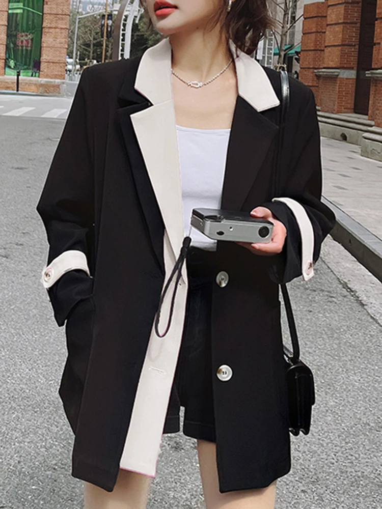 YERMORA Irregular Color-block Casual Blazer For Women Lapel Long Sleeve Loose New Jacket Fashoin Tide Spring Autumn 2025 A720