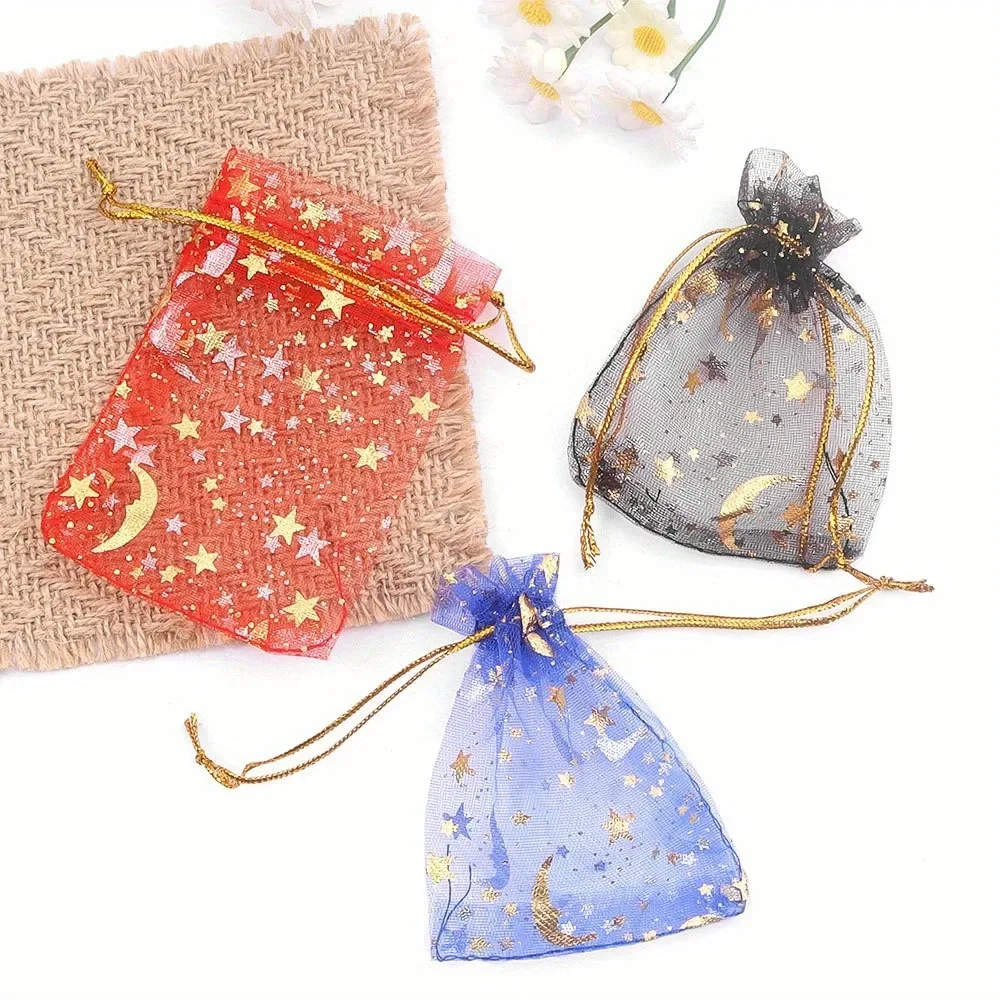 7/19/38 قطعة أكياس شبكية متعددة الألوان على شكل نجمة قمر، حقائب مجوهرات، للهالوين، عيد الشكر، الزفاف، ديكور الحفلات، حقائب الهدايا