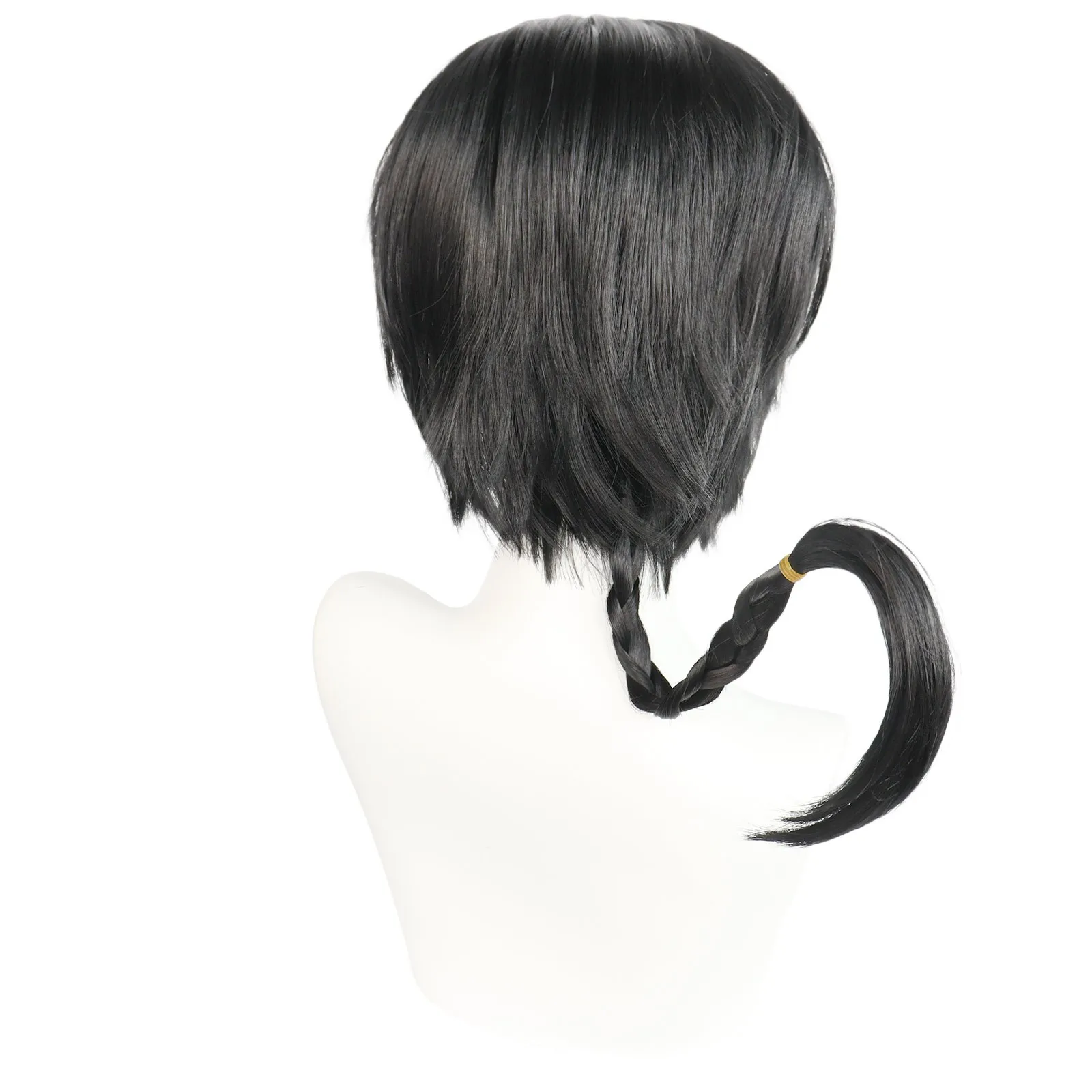 Anogol Synthetic Saotome Ranma Cosplay Wig Anime Ranma 1/2 40CM Black Short Wig Braid Hair Machine Made for Halloween Party