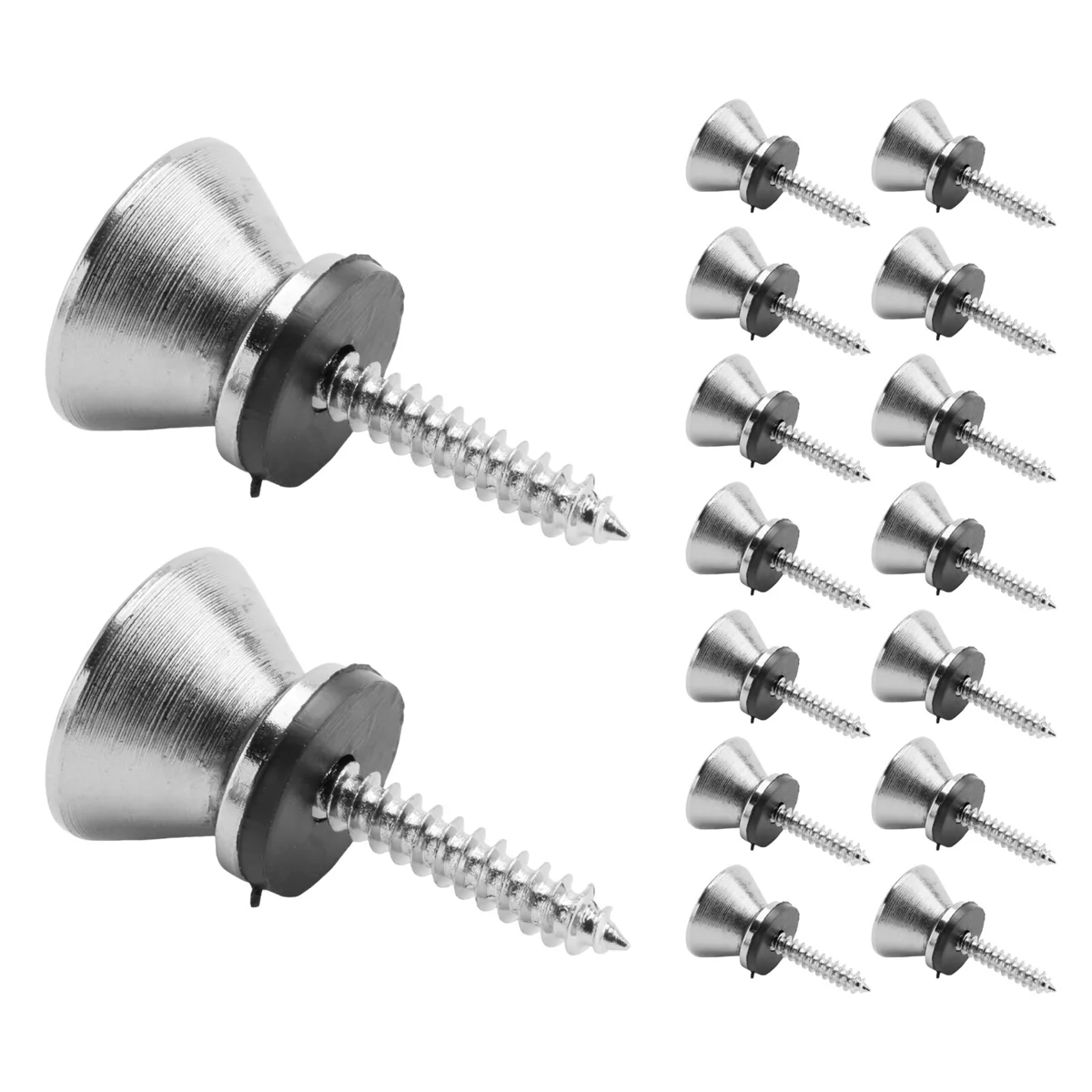 Guitar Bass Chrome Metal End Pin Strap Buttons Locks Cushion Screws (16Pcs)