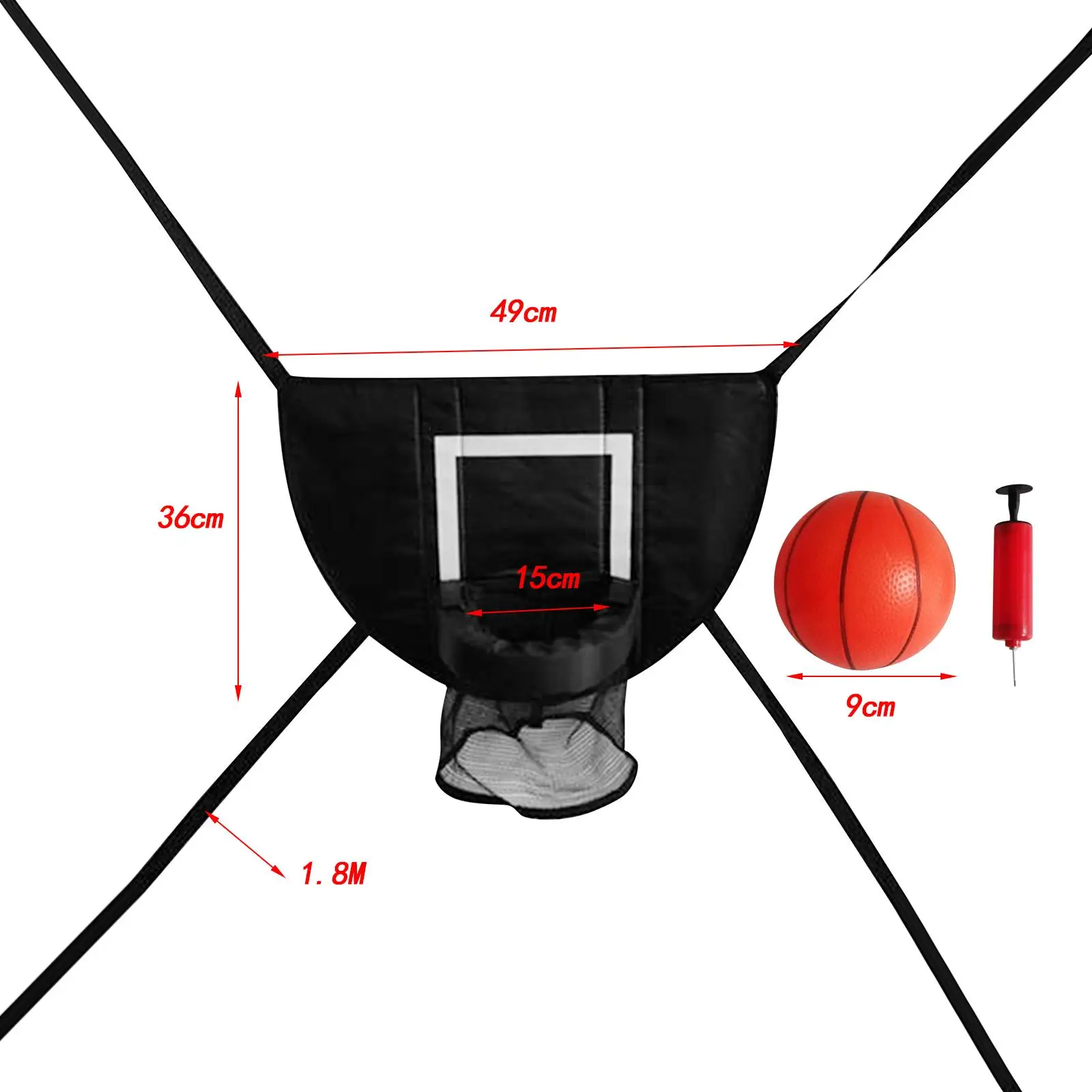 Mini cesta de basquete para trampolim com gabinete rack de basquete ao ar livre
