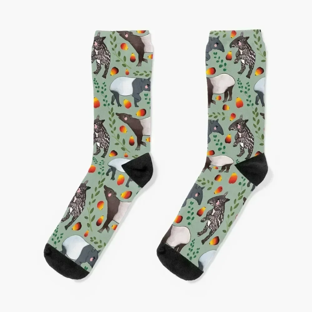 Black Tapir - Cute Black and Green Digital Illustration Animal Pattern Socks hip hop kids new in's Socks Men Women's