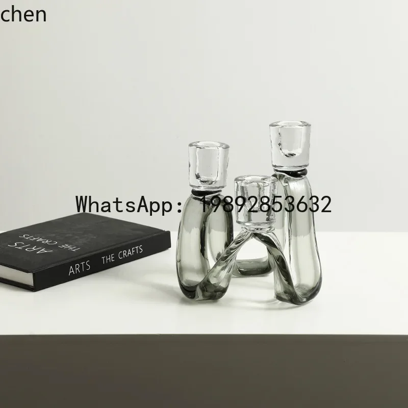 

Artistic Color-Block Glass Candle Holder for Villa Living Room Coffee Table Dining Table High-End Light Luxury Decorative