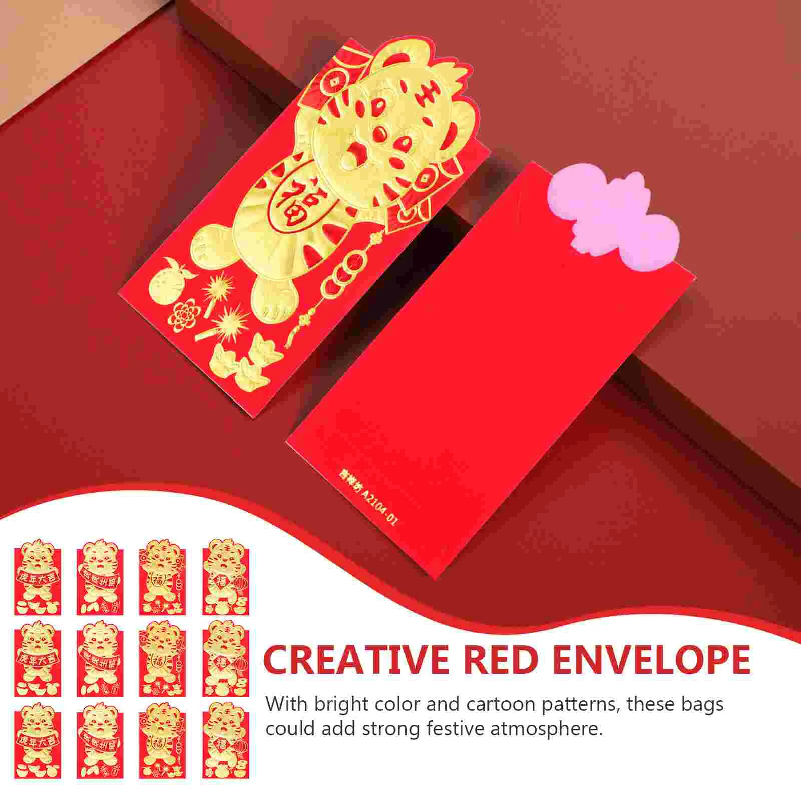 60 Pcs Gift Card Packet Year of The Tiger Red Envelope Gifts for Stocking Stuffers Cartoon Hongbao