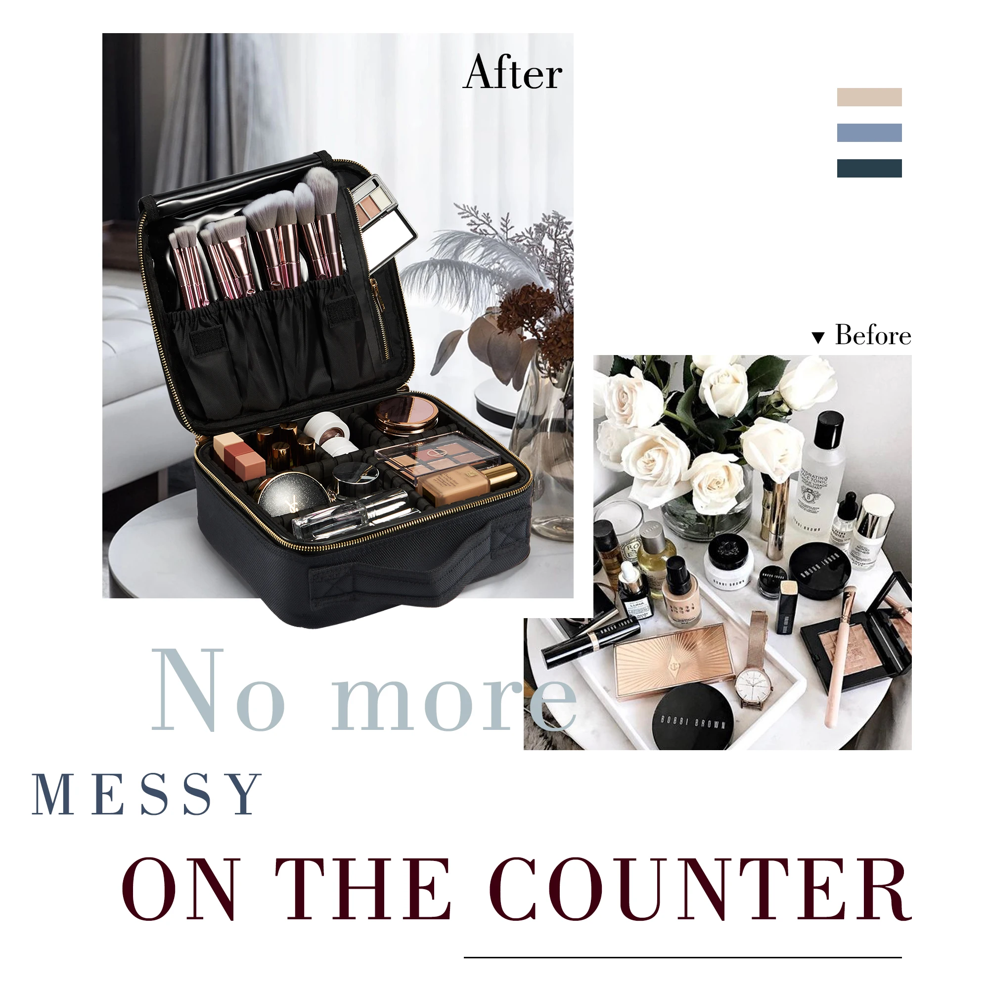 Cosmetic Case Makeup Bag Vanity Travel Beauty Box Make Up Train Case Hairdressing Tools Organiser with Adjustable Compartment view 5