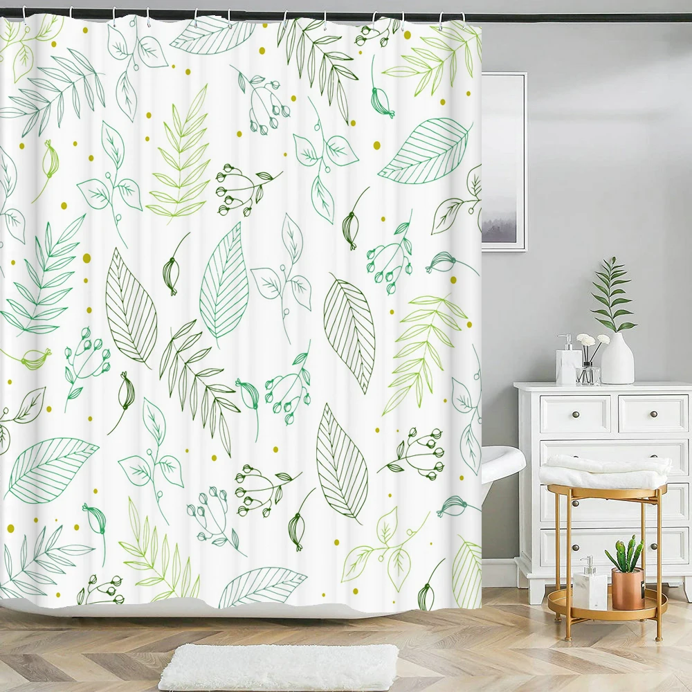 Nordic Green Plant Flower Leaves Shower Curtain Waterproof Polyester Bath Curtain For Bathroom with Hooks Home Decor Curtains