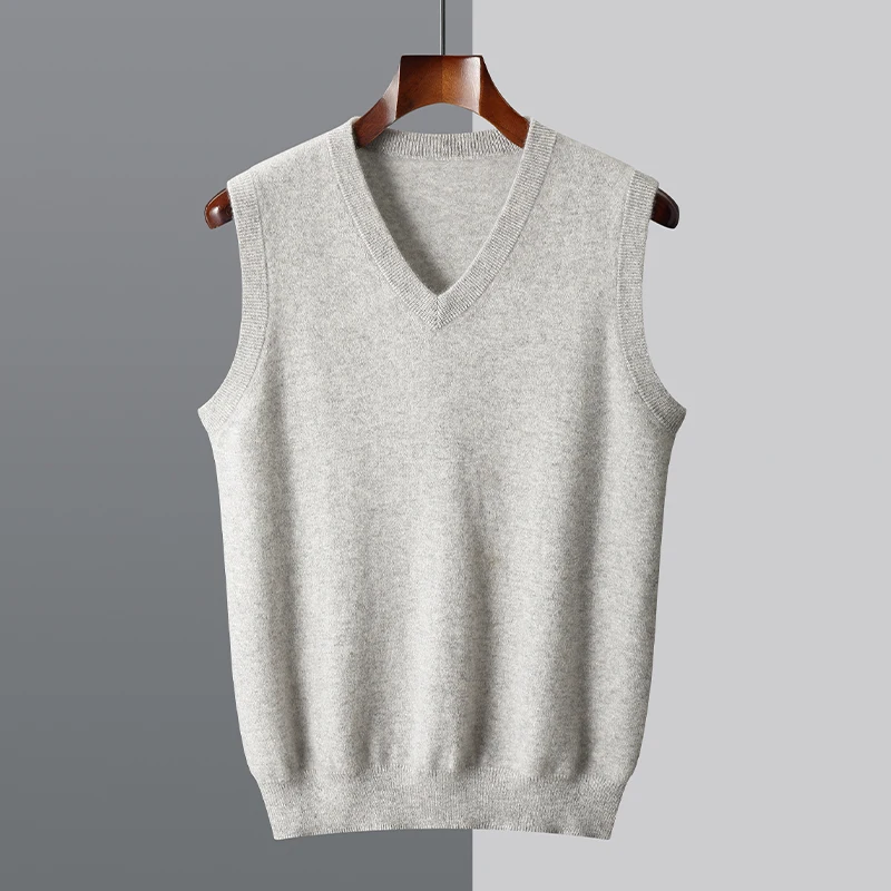 

Men's Sweater Vest 100% Merino Wool camisole Spring Autumn New Style V-Neck Knitted Pullover Vest Casual Solid Color Menswear