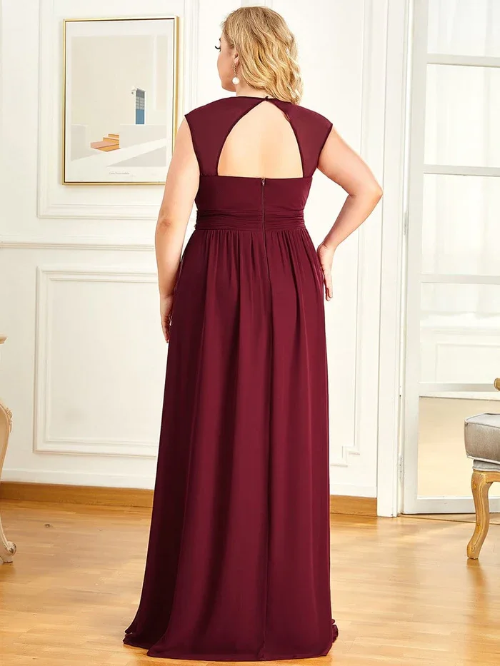 Immer hübsche Damen Chiffon V-Ausschnitt A-Linie Flügel ärmel rücken freie Perle Taille boden langes Brautjungfer kleid