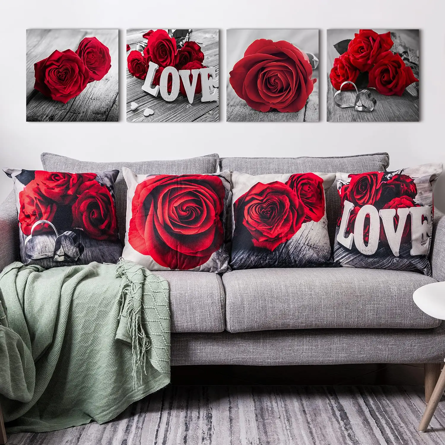 Red Rose Linen Pillowcase 40*40 Living Room Sofa Cushion Cover 60*60 Home Decoration Pillowcase Valentine\'s Day Gift