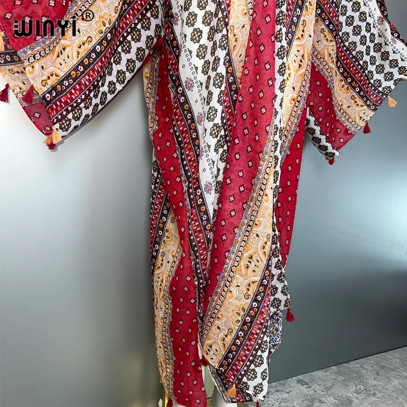WINYI traje de verano kimono África boho estampado playa cubrir maxi vestido cárdigans ropa de playa mujeres abaya dubai caftán de lujo