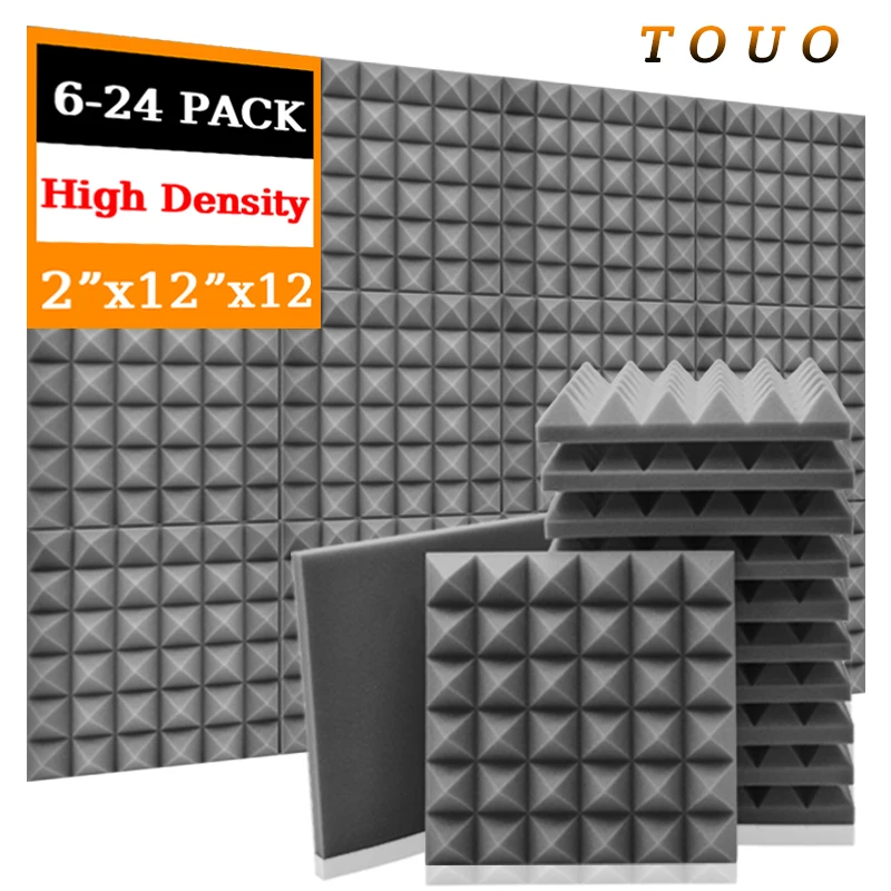 

TOUO 6/12/24Pcs Pyramid Acoustic Foam Panel Home Studio Soundproof Wall Panels Sound Absorbing Material KTV Absorption Treatment