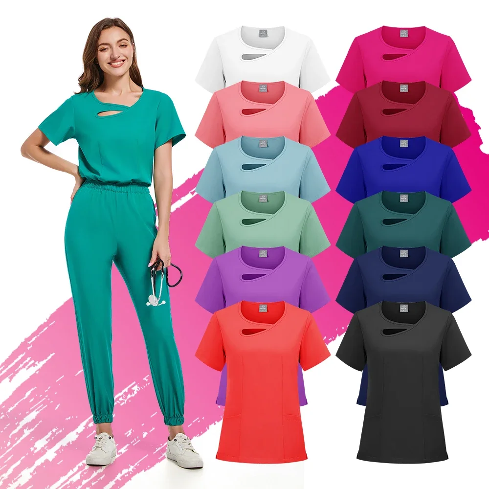 

New Beauty Salon Workwear Surgical Uniforms Women Medical Nurse Clinical Scrubs Tops+Pant Set Spa Doctor Nursing Tunic Suit