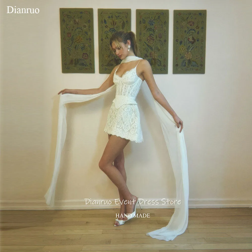 فستان زفاف Dianruo بأشرطة على شكل قلب من الدانتيل مزين على شكل حرف A فيستدو نوفيا أشرطة سباغيتي رداء مدني De Mariée مخصص