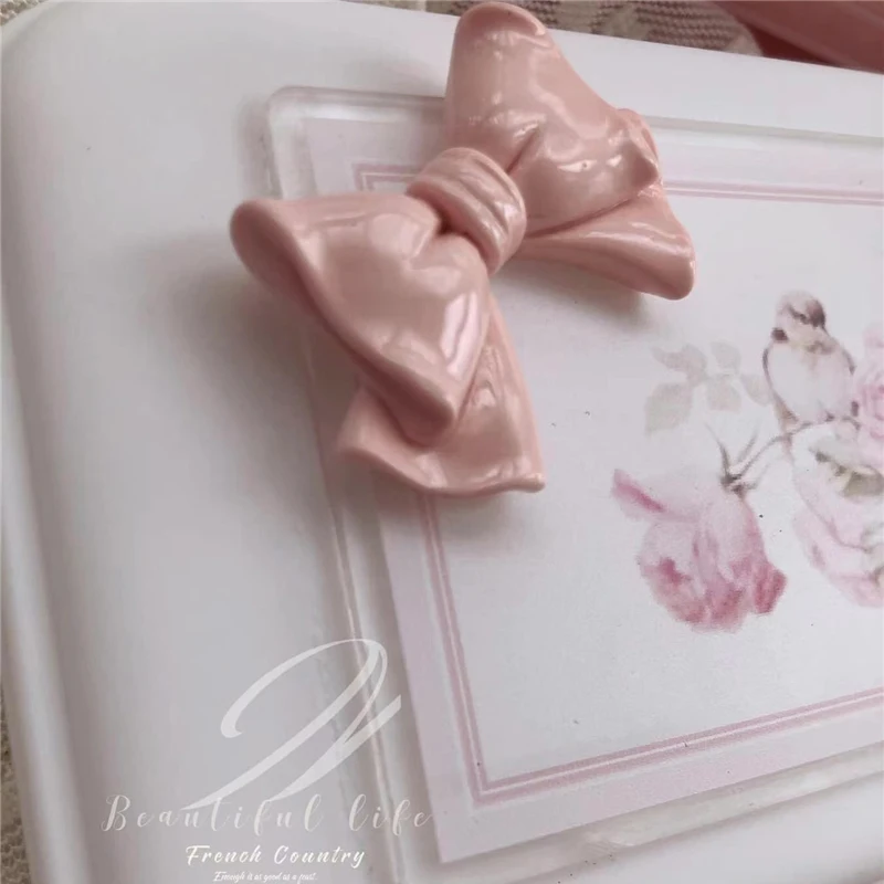 Korean Stationery Box New Girls Makeup Brush Storage Box Elegant Pink Bow Retro Room Decor Student Supplies Storager Organizer