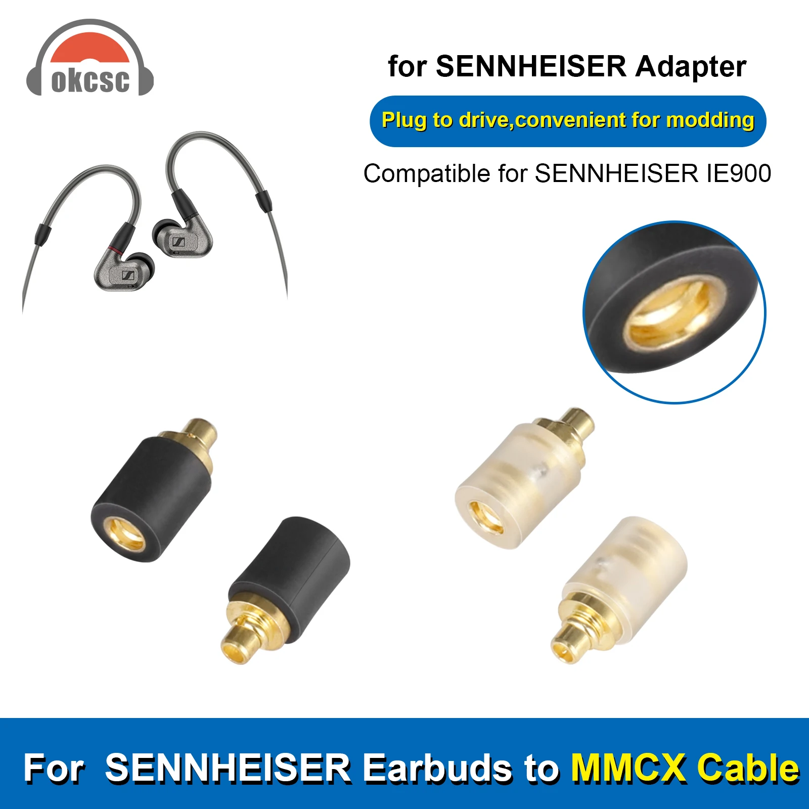 OKCSC Headphone Earphone Converter MMCX Cable Connector for Sennheiser IE300 IE600 IE900 N5005 Headsets Audio Jack Adapter