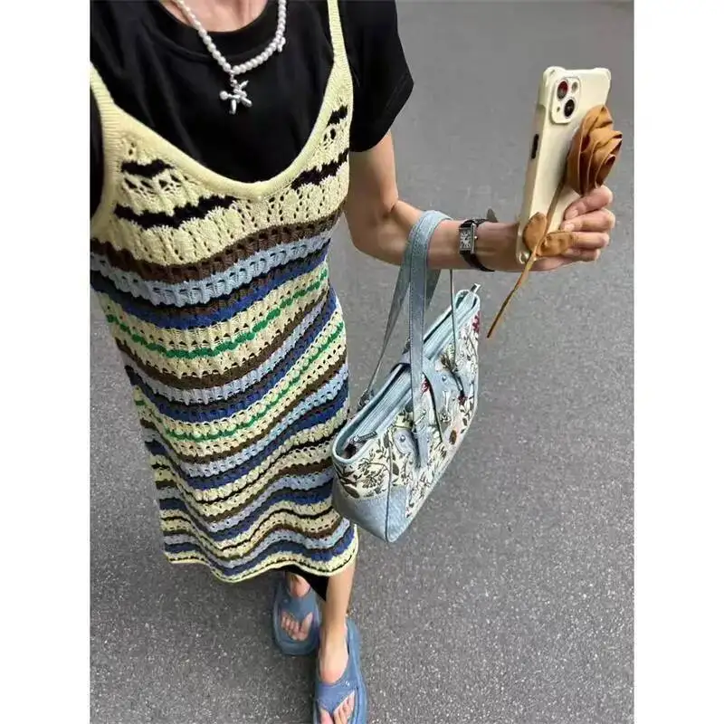 Bloom Vintage Denim Tote Handbag Women Floral Embroidery Large Capacity Casual Shoulder Bags Female Y2k Underarm Bag Chic