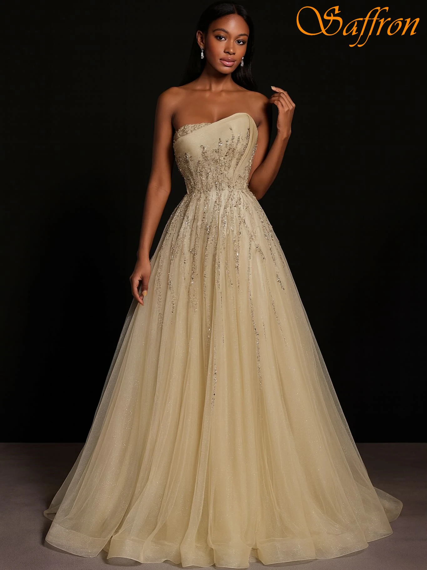 

Customized A-Line Strapless Sleeveless Elegant Formal Evening Dress Temperament Celebrity Gowns Fashion Delicate Party Dress