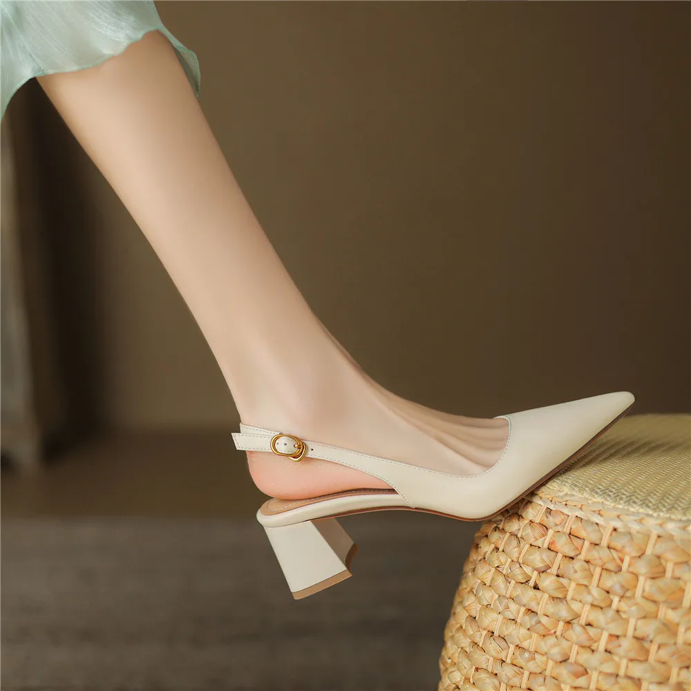 FEDONAS Pointed Toe Women Pumps Thick Heels Spring Summer Shoes Woman Slingback Pumps Genuine Leather Elegant Party Office Lady