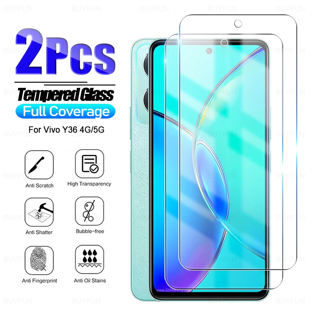 2Pcs For Vivo Y36 4G 5G Tempered Glass Screen Protector Vi vo Y 36 36Y 9H Transparent Protective Film Fully Protection Films