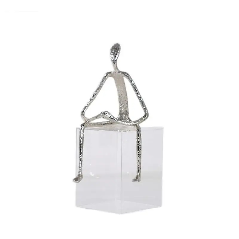 Imagem -06 - Minimalista Base de Cristal Abstrato Artesanato Estátua Ferro Fundido Stickman Escultura Mesa Decoração Ornamentos Moderno