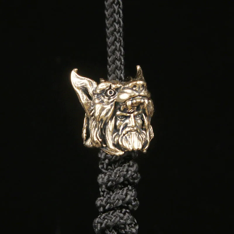 Pure Copper Thor Wolf Head Paracord Pendant Outdoor EDC Knife Bead Handmade Keychain Spacer Bead Hanging Charm squishy