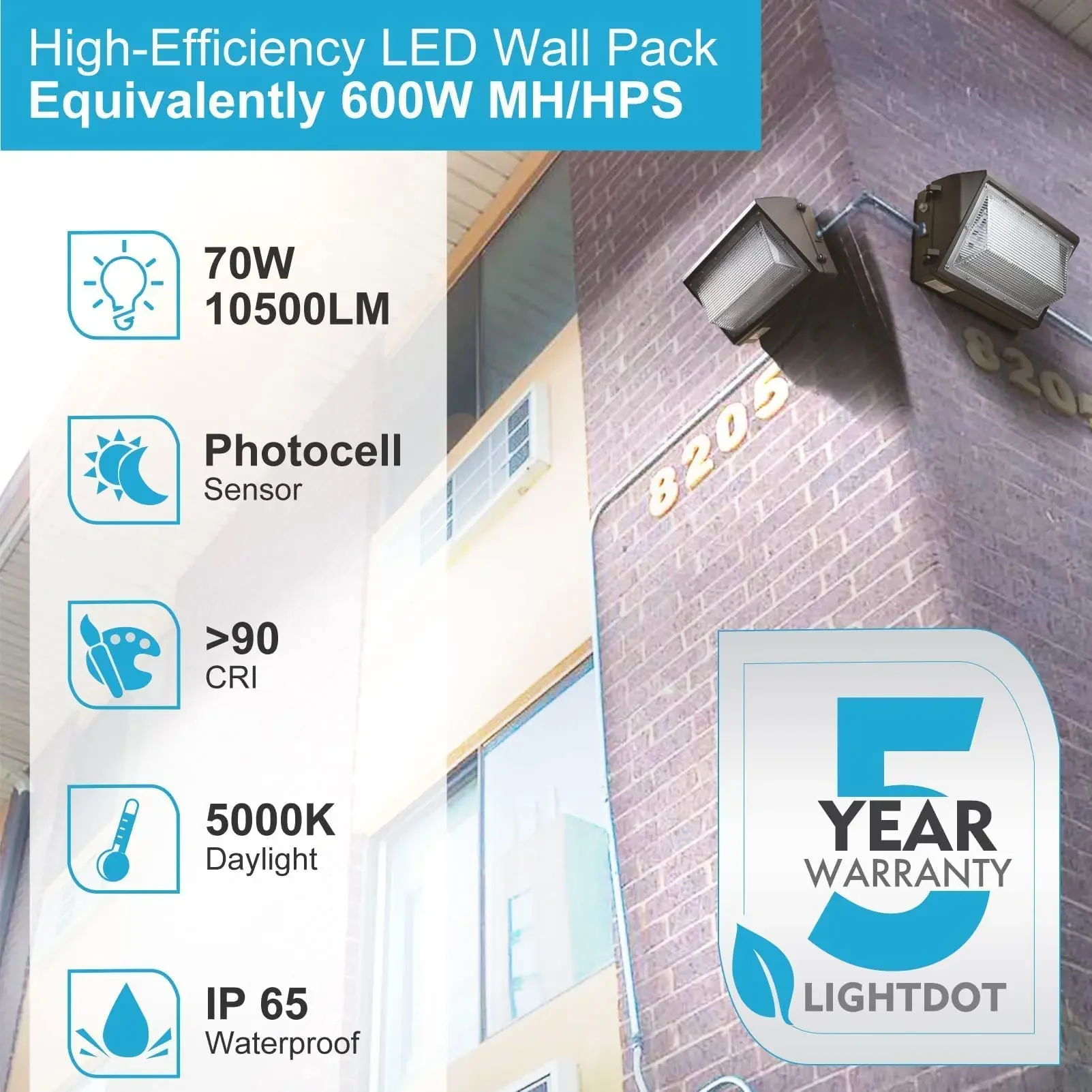 Lightdot 6 Pack 120W LED Wall  Lights with Photocell, 18000Lm [Eqv. 1020W MH/HPS], 5000K Daylight IP65