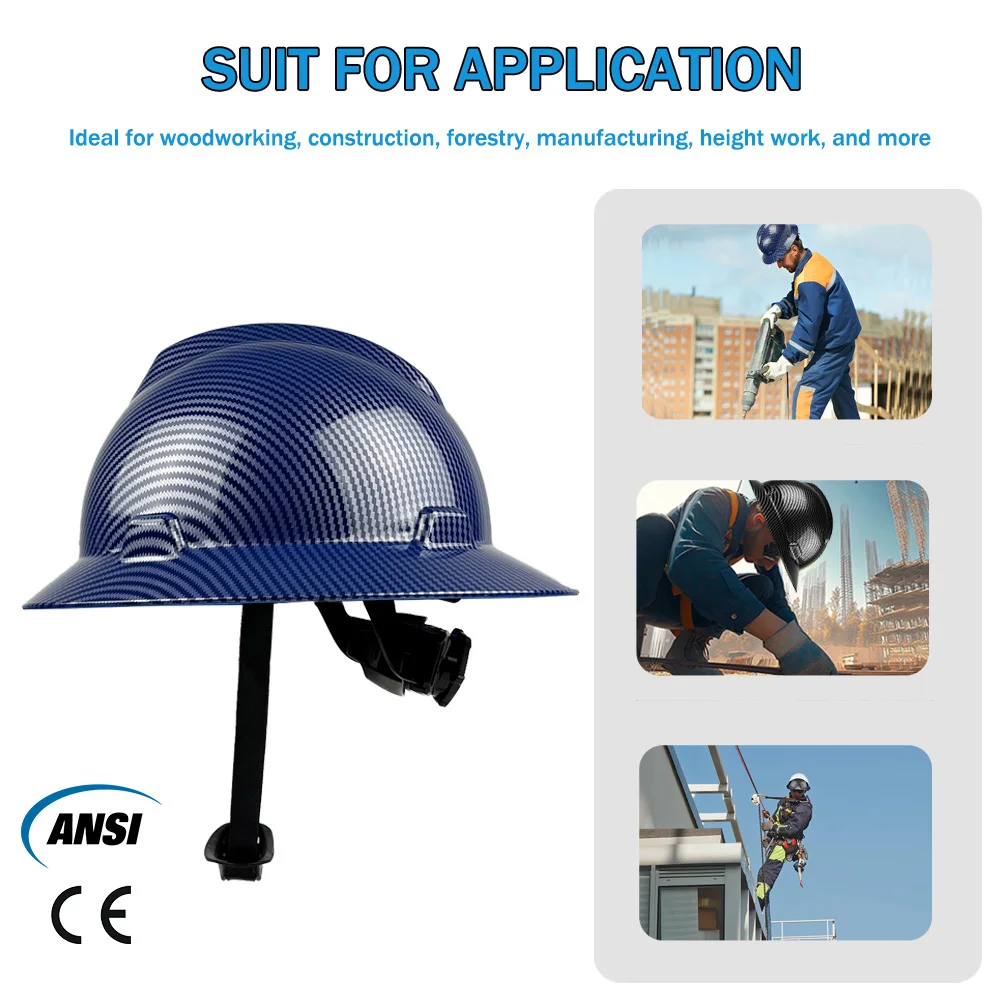 ألياف الكربون حافة كاملة هاردهات مع 6 نقاط تعليق قبعة عمل البناء خفيفة الوزن عالية القوة HDPE خوذة أمان للسكك الحديدية