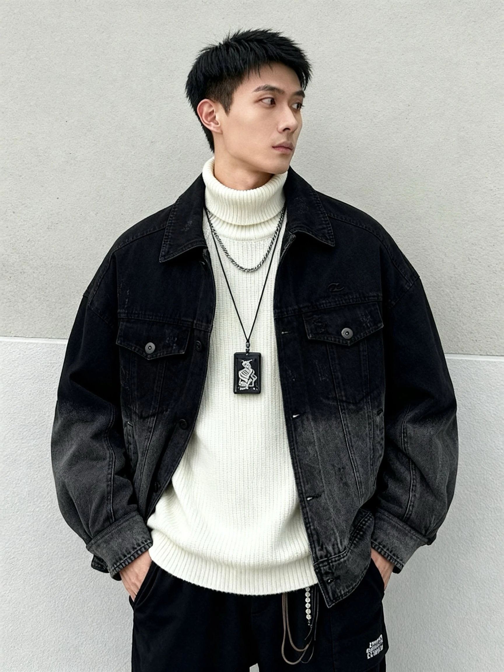 

Мужская зимняя куртка свободного кроя из денима с 90% утиным пухом, теплая, повседневная, короткая, с отложным воротником, модный бренд