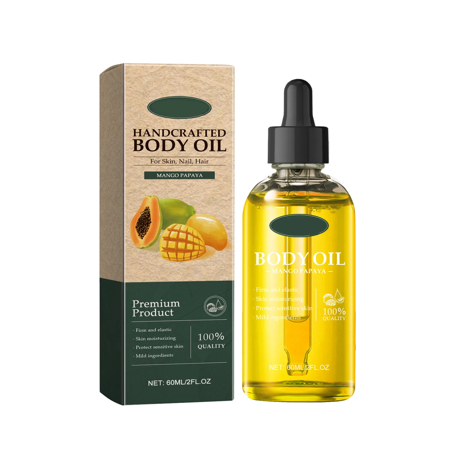 Handmade Papaya Mangos Body Oil 60ml Nourishes And Cares For The Skin Massage And Moisturizes The Whole Body Skin