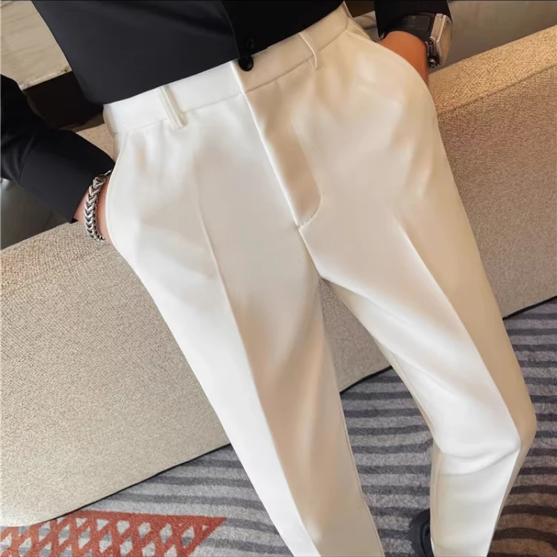 

2025 однотонные костюмные брюки, мужские модные весенние универсальные повседневные деловые брюки без глажки, офисные официальные классические брюки