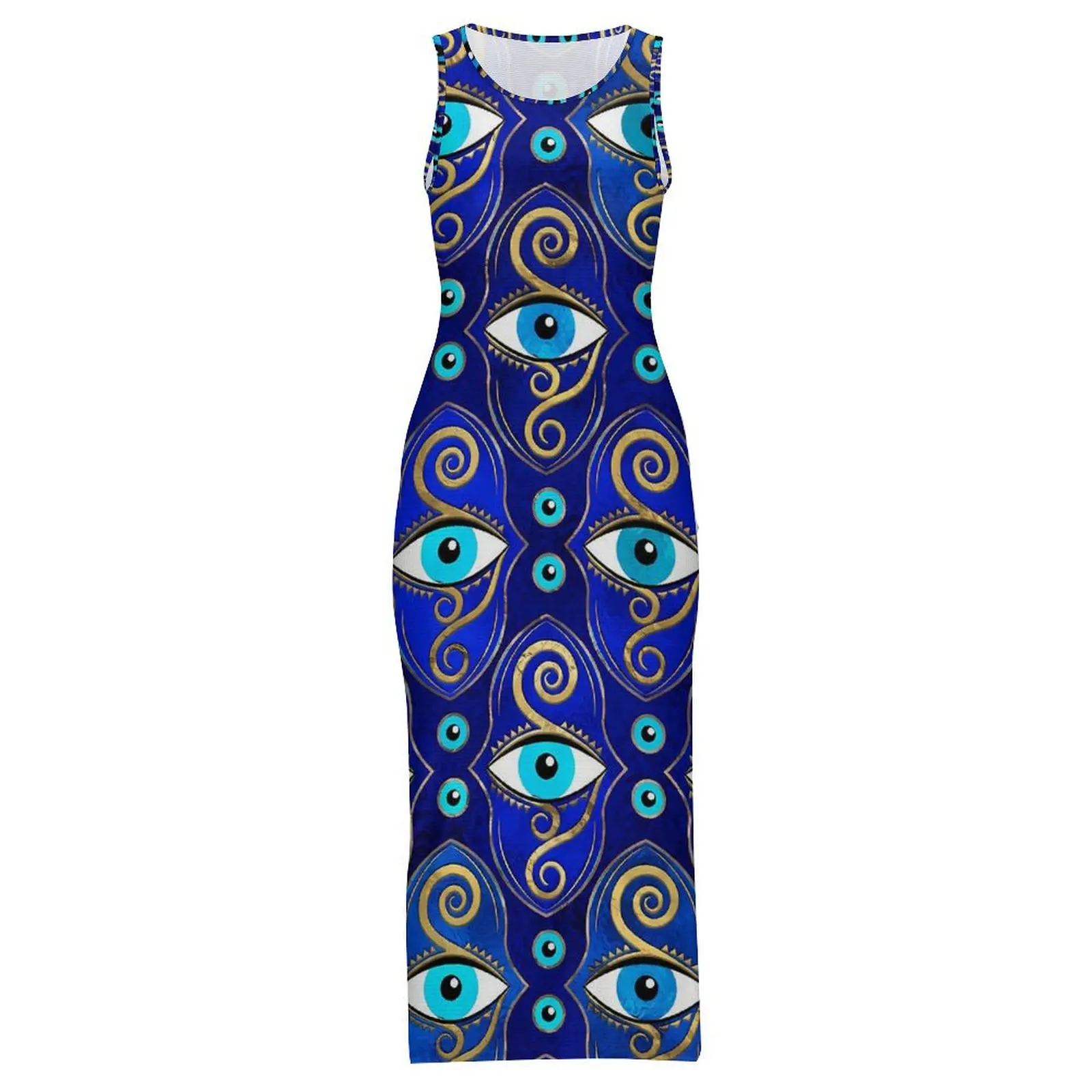 Evil Eye Charm Dress Sleeveless Abstract Eyes Street Wear Maxi Dresses Vintage Bodycon Dress Women Graphic Oversized Clothing