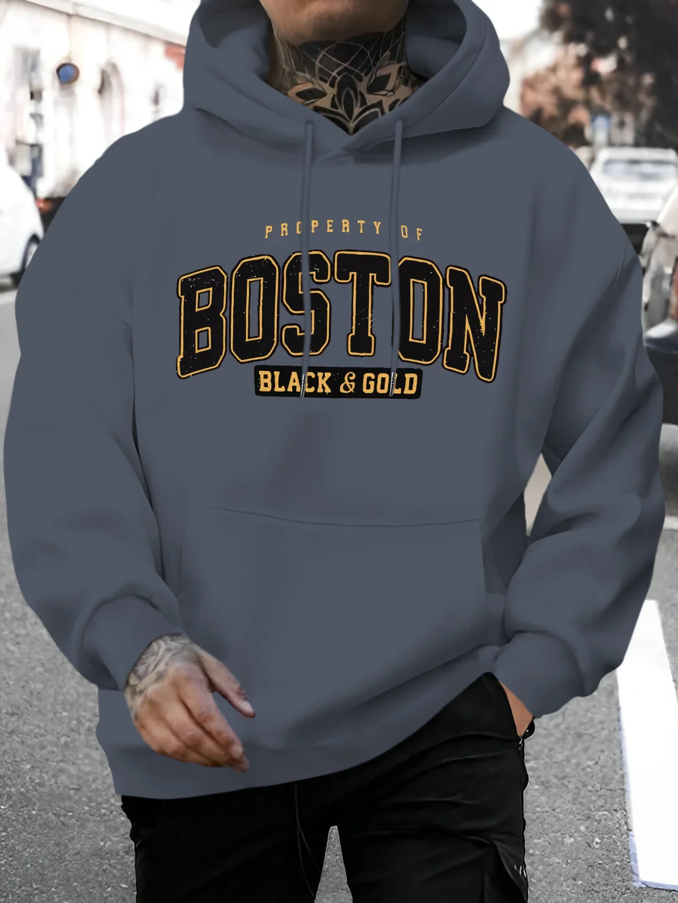 

Autumn/Winter / Winter Warm Boston Hooded Sweatshirt for Men Casual Clothing Sweatshirt Loose Hooded Style Round-neck Hooded Des