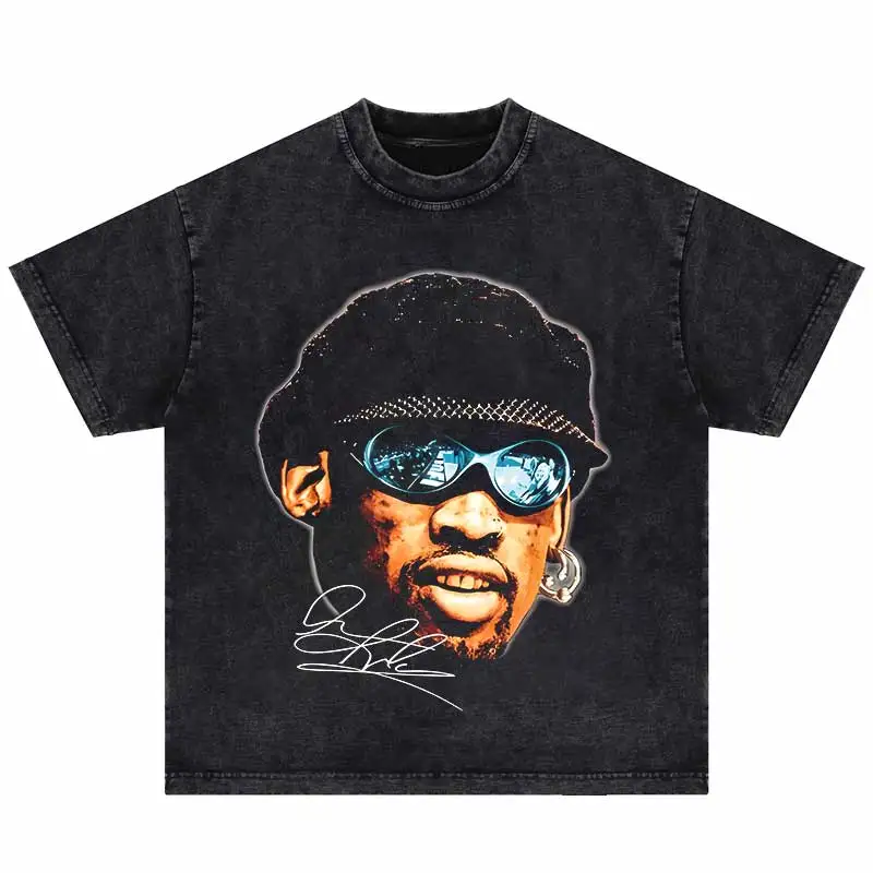 Hip Hop Men\'s Tops Portrait Graphic Printed T-Shirt Vintage Cotton Streetwear Oversized Dennis Rodman Tshirt Casual Men Tees