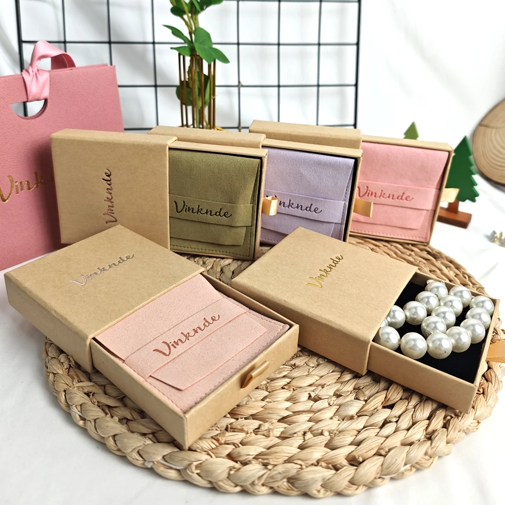 

DIY Logo Customized Jewelry Drawers Box With Jewelry Packaging Bags Envelope Flap Microfiber Suede Wedding Party Gift Pouches