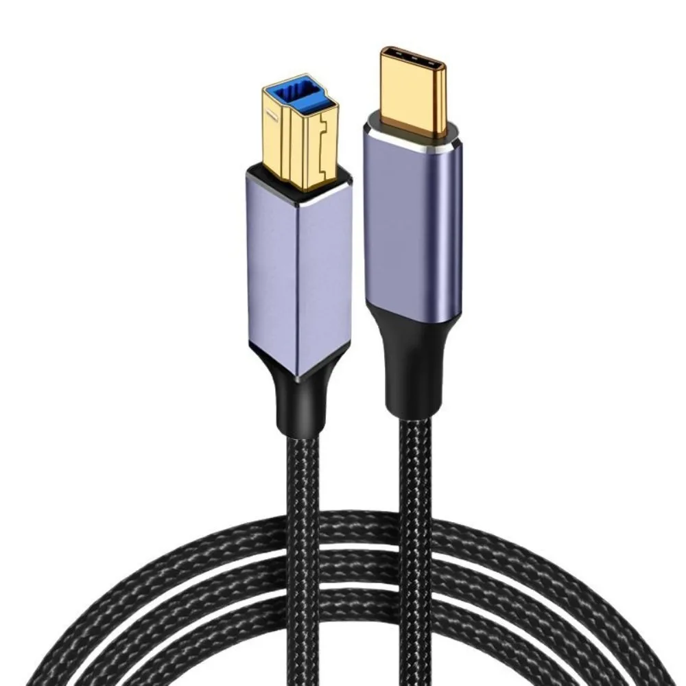ذكر إلى ذكر USB C إلى USB B 3.0 كابل نقل البيانات مضفر النايلون نوع-C كابل الطابعة مطلية بالذهب عالية السرعة لإبسون/HP/كانون