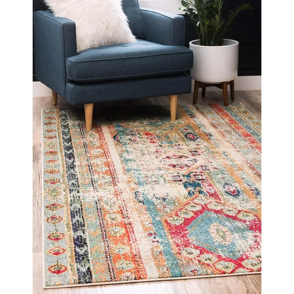 Sedona Collection Distressed, Southwester, Over-Dyed, Vintage Area Rug, 7' 0