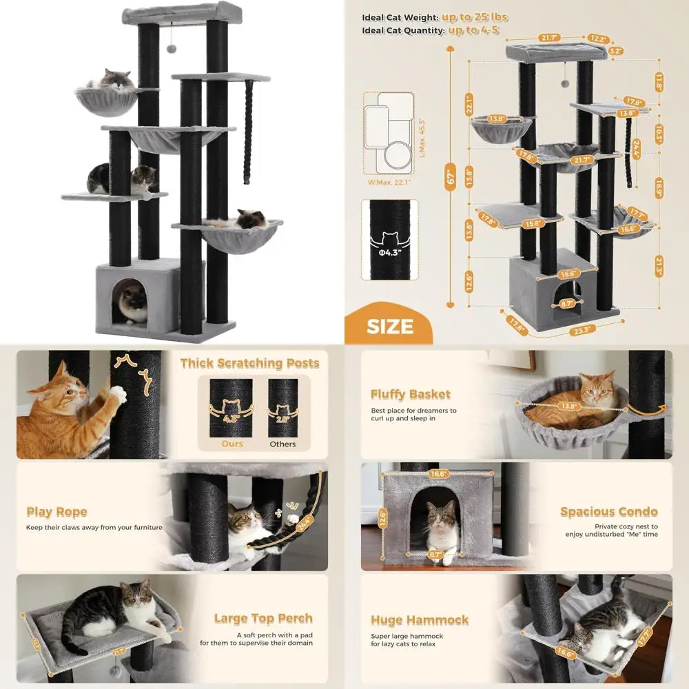 "برج قطط داخلي قوي مقاس 67 بوصة للقطط الكبيرة مع 13 قطعة خدوش سميكة وجثم كبير وتصميم واسع" #1