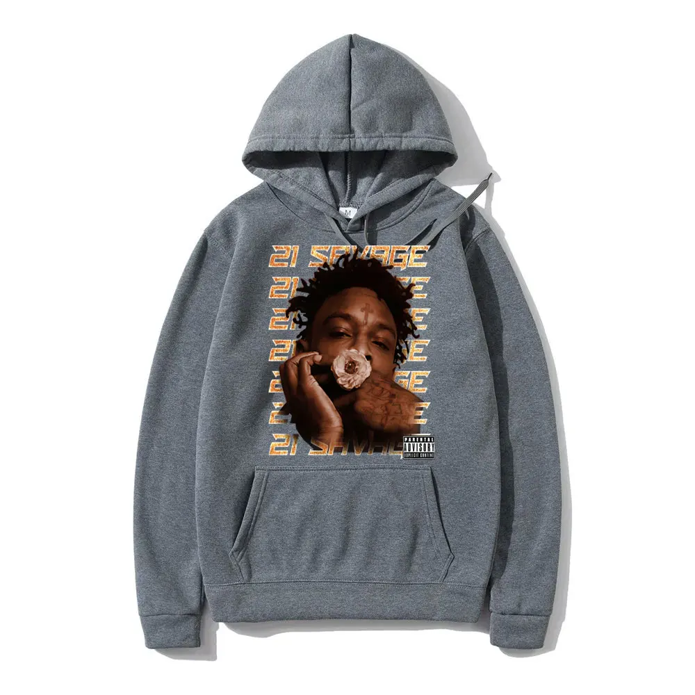 Rapper 21 Savage Graphic Hoodie Men's Hip Hop Vintage Hooded Sweatshirt Male Fashion Rap Oversized Hoodies Men Black Streetwear
