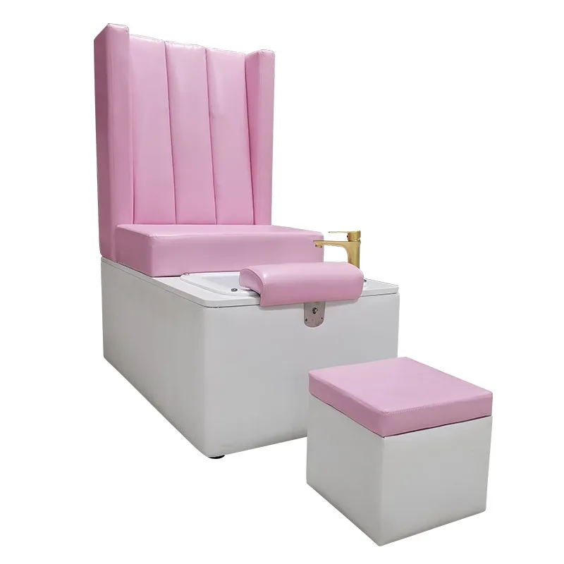 

Modern pink leather foot spa wooden pedicure chair luxury nail salon equipment pedicure bench with stool