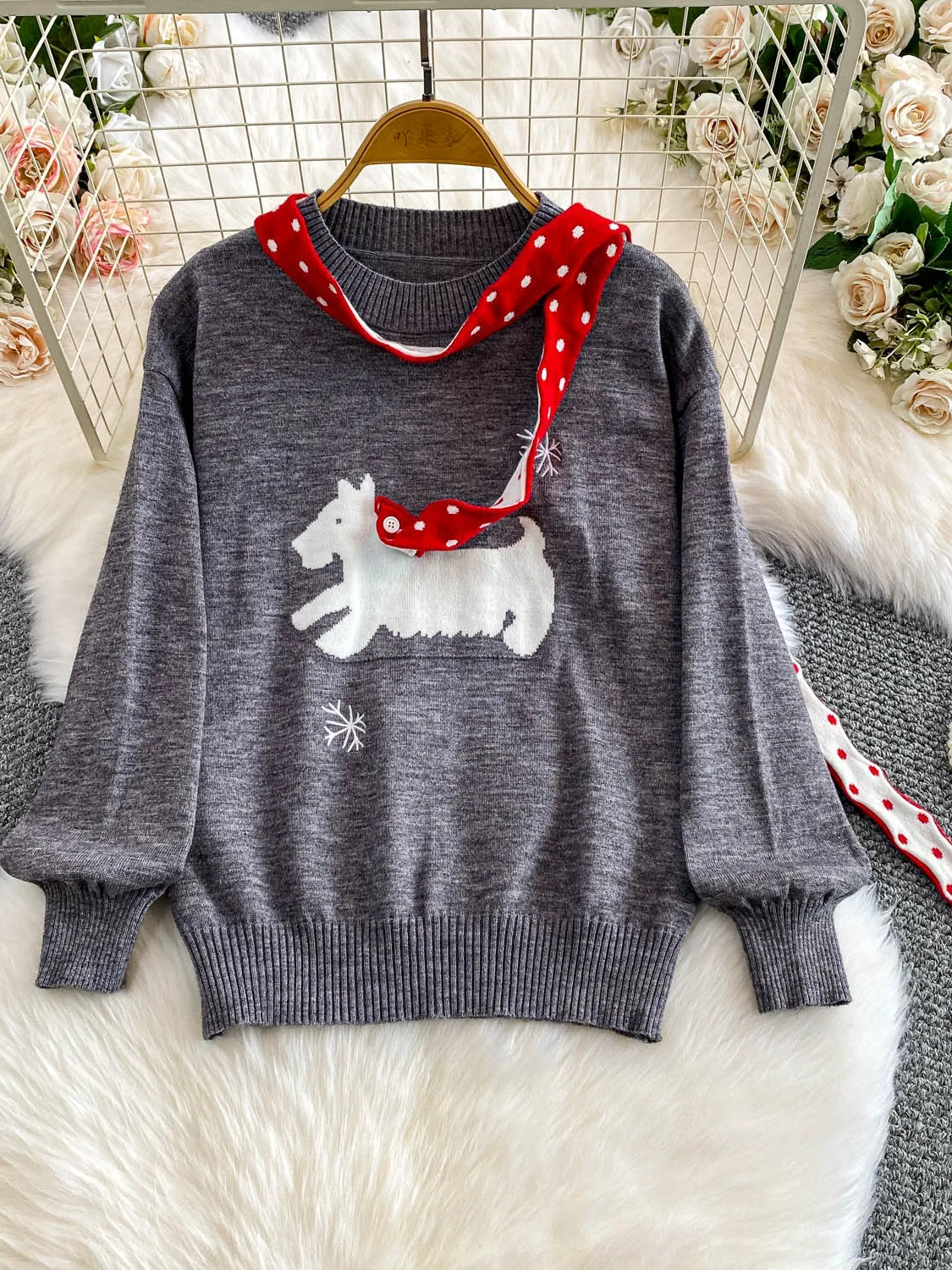 

Новинка 2025 года, вязаный свитер с вышивкой «Сладкая собака», круглый, подвесное ожерелье, женский модный маленький размер, медведь, свинья, животный узор