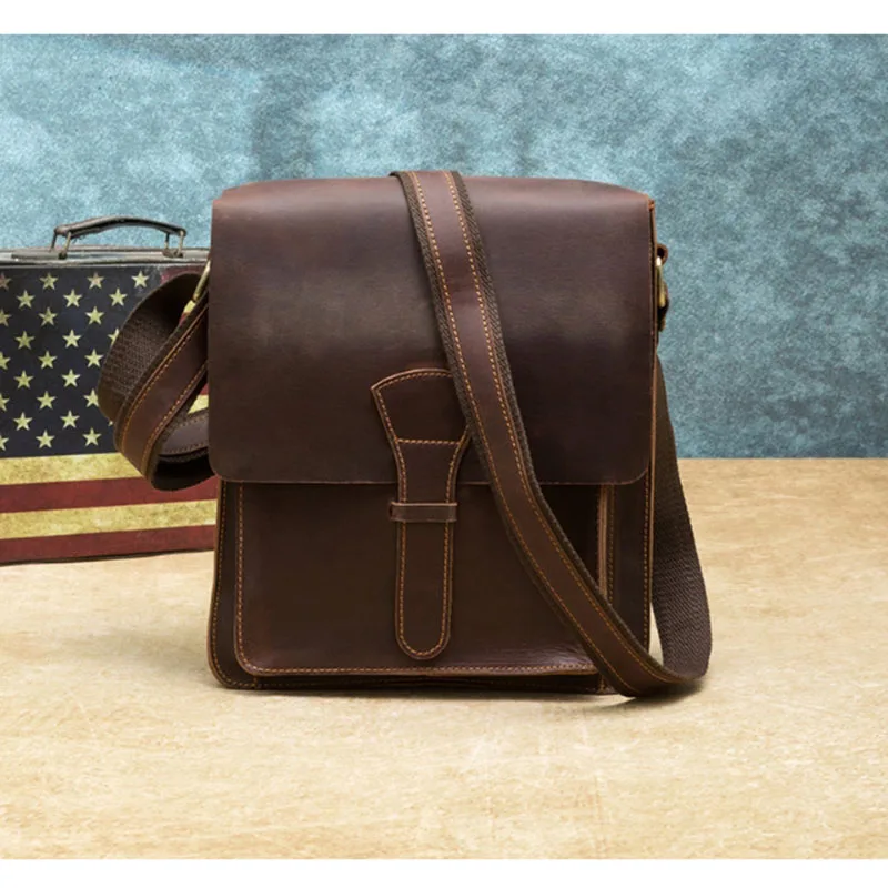 

New men's retro cowhide crossbody bag, Crazy Horse leather business commuting shoulder bag