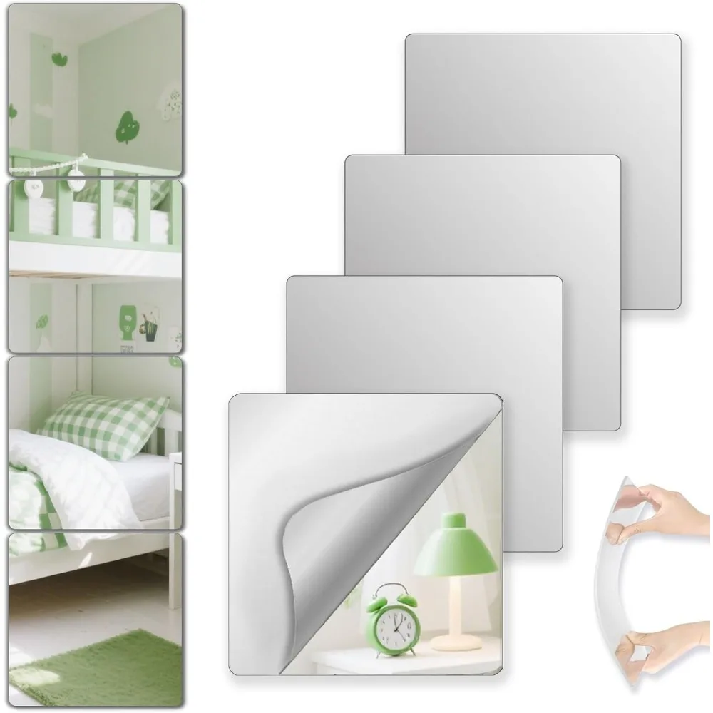 

Wall Mirror, Shatterproof Peel and Stick, 4 pcs 8”x8” Unbreakable Small Mirrors for Wall Classroom Decor, Mirror Tile