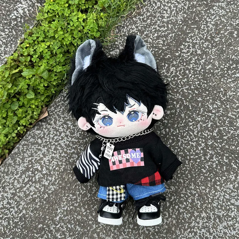 20 cm Plüsch Puppe Kleidung Handgemachte Coole Hübsche Silber Halskette Farbe Blockieren T-shirt Jeans Nette Schuhe Set Für Puppe Zubehör